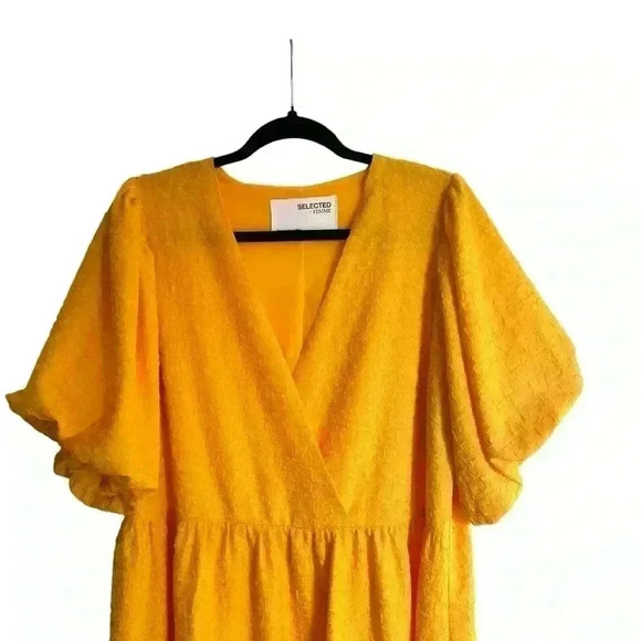 SELECTED FEMME Lissy Textured Middy Dress in Citrus Yellow Women's Size Large XL - Picture 3 of 7